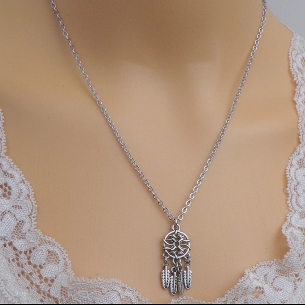 Dream Catcher Charm Silver Tone Necklace.